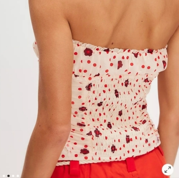 Free People NWOT Scottie Tube Top in Cream w Red Floral & Polka Dot Print sz SML - Picture 3 of 5